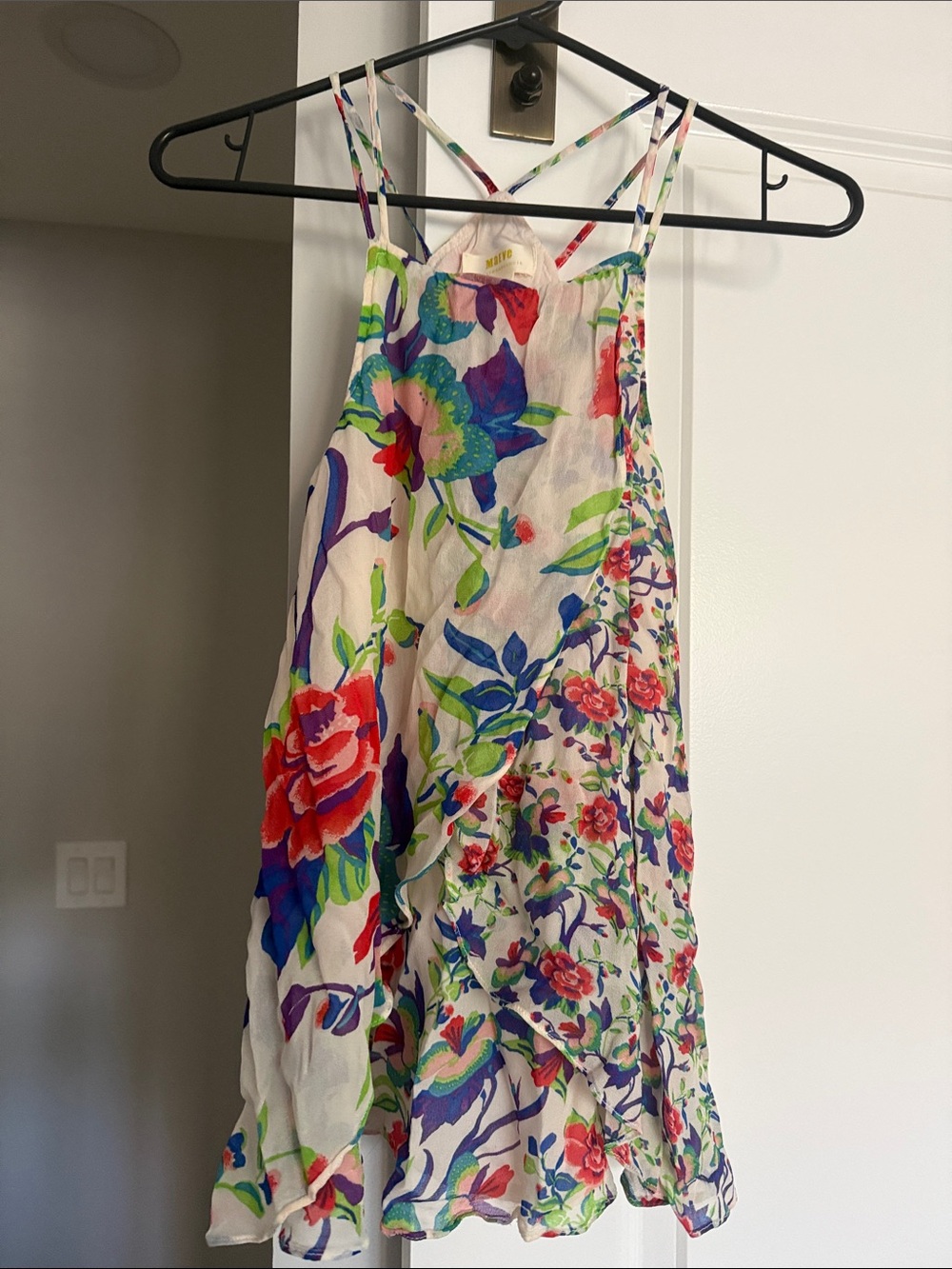 Anthropologie Maeve- Print Strappy tank- Cream with Multicolor Blooms